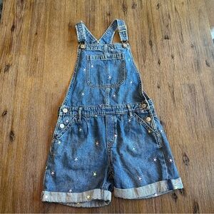 3/27$ GAP Kids Blue Denim Shortalls Short Overalls with Star Print size XL